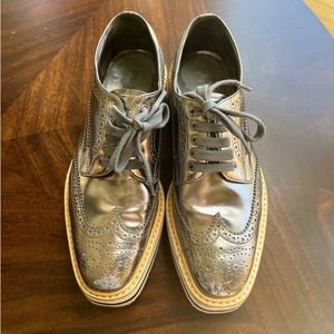 Prada silver leather sneakers